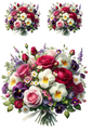 Stickerbogen – Blumenstrauß aus Rosen, Stiefmütterchen, Narzissen, Collage, Kat. Nr. 712