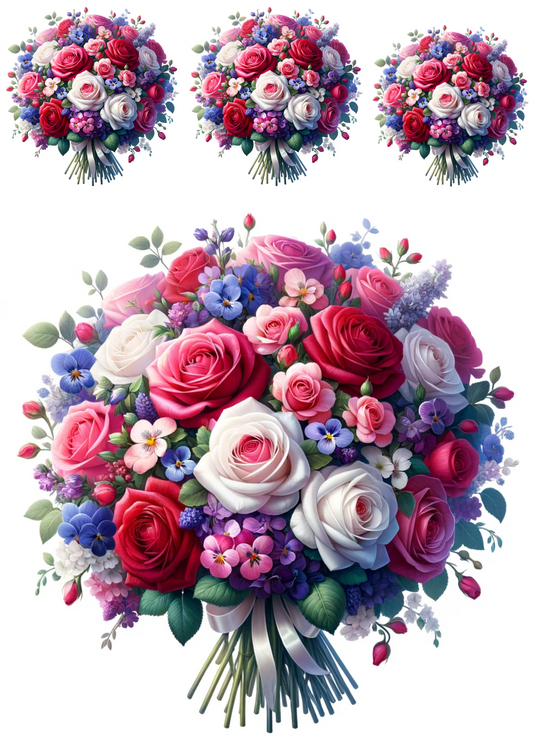 Sticker Sheet – Bouquet of Roses, Violets Collage Cat No. 716