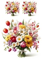 Wall Art Poster / Greeting Card / Sticker Sheet – Bouquet of Tulips, Daisies, Orchids Collage Cat No. 732
