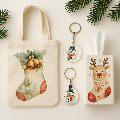 Watercolor Christmas Stockings Clipart Set: 48 PNG Designs with Transparent Background