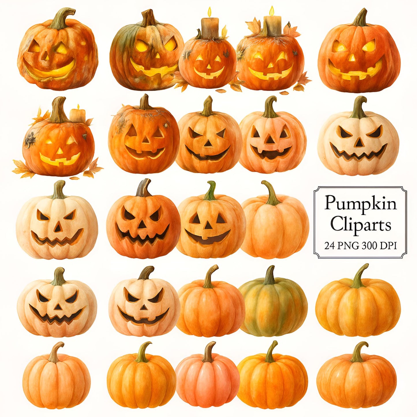 Halloween Watercolor Mega Clipart Bundle – 800+ PNG – Witches, Castles, Ghosts, Pumpkins, Skeletons, Magic Elements and much more – 300 DPI