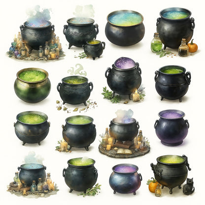 Witches Clipart Bundle – 160 PNG – Halloween Witch Elements – Transparent Background – High Resolution