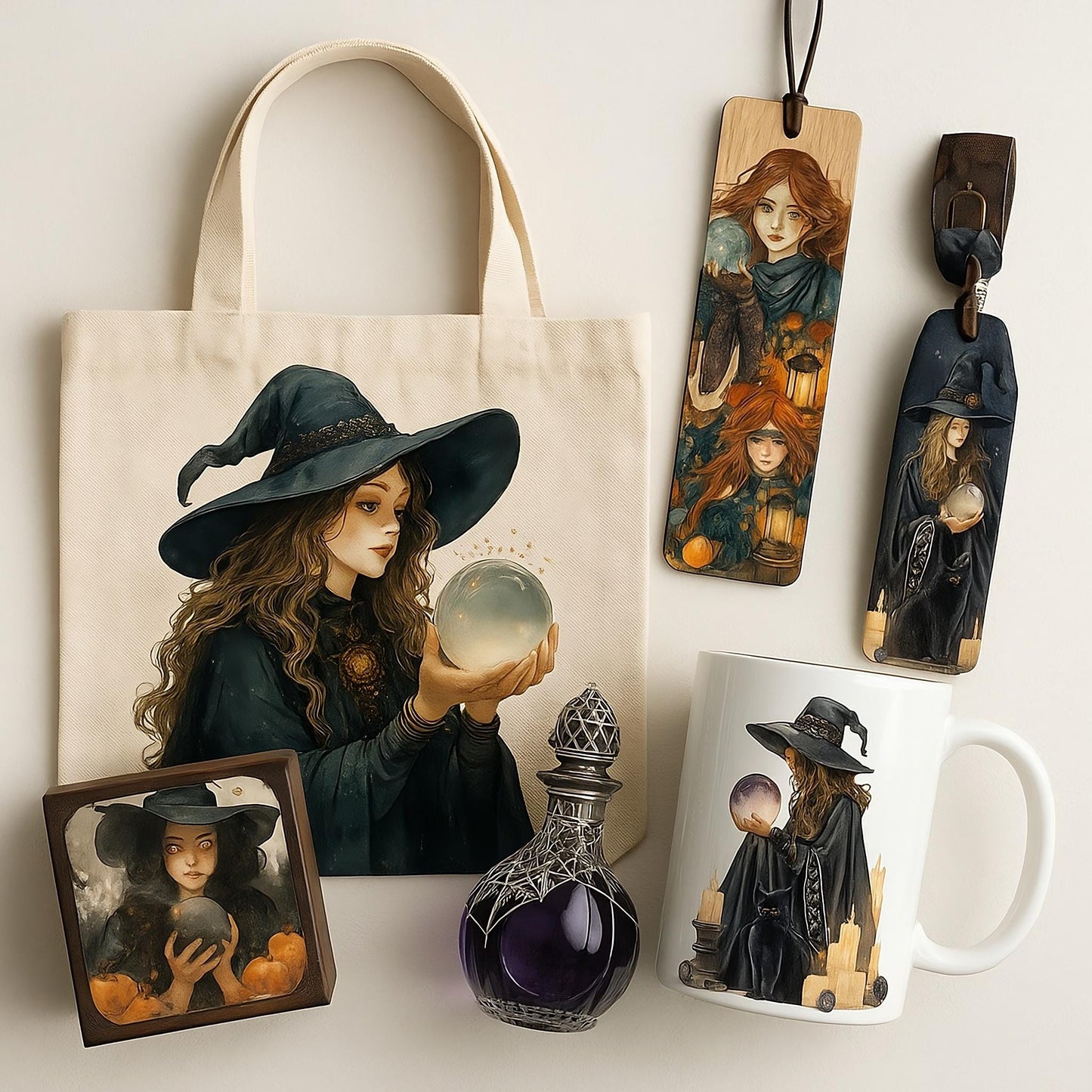 Watercolor Witch Clipart: Crystal Ball Illustrations (16 PNG Digital Download