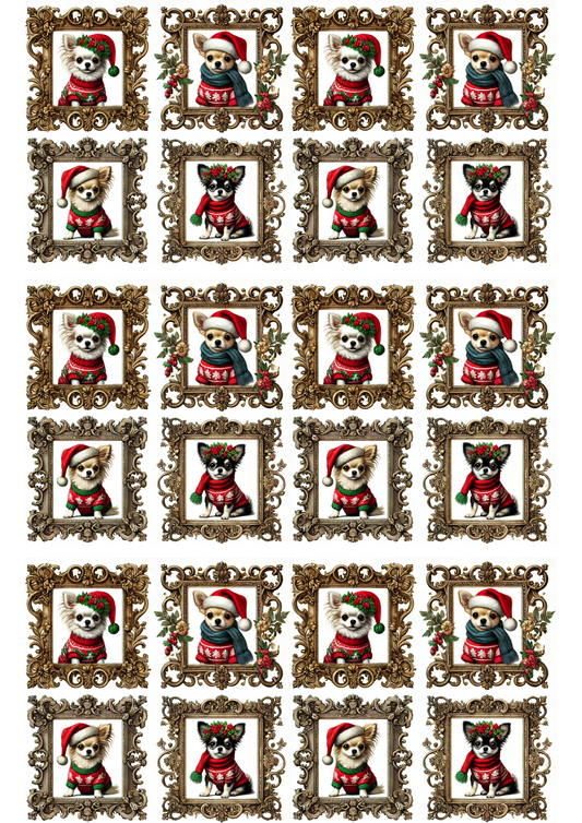 Sticker Sheet – Chihuahuas In Christmas Hats Collage Cat. No. 2965