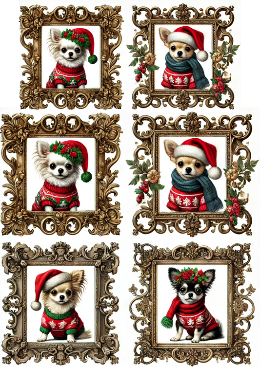 Sticker Sheet – Chihuahuas In Christmas Hats Full Cat. No. 2966