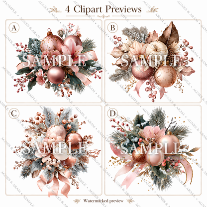 Watercolor Elegance Christmas Wreath Set 4 PNG (Instant Download)