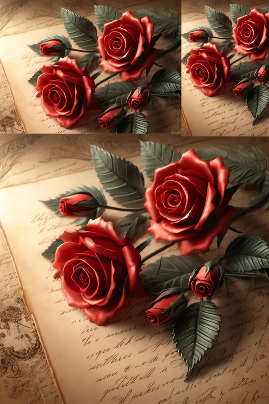 Sticker Sheet Red Roses on Old Letters Cat. No. 98