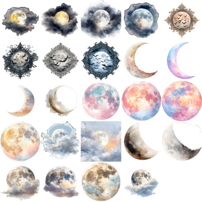 Halloween Moon Clipart – 24 PNG – Transparent – Watercolor Style – High Resolution – 300 DPI
