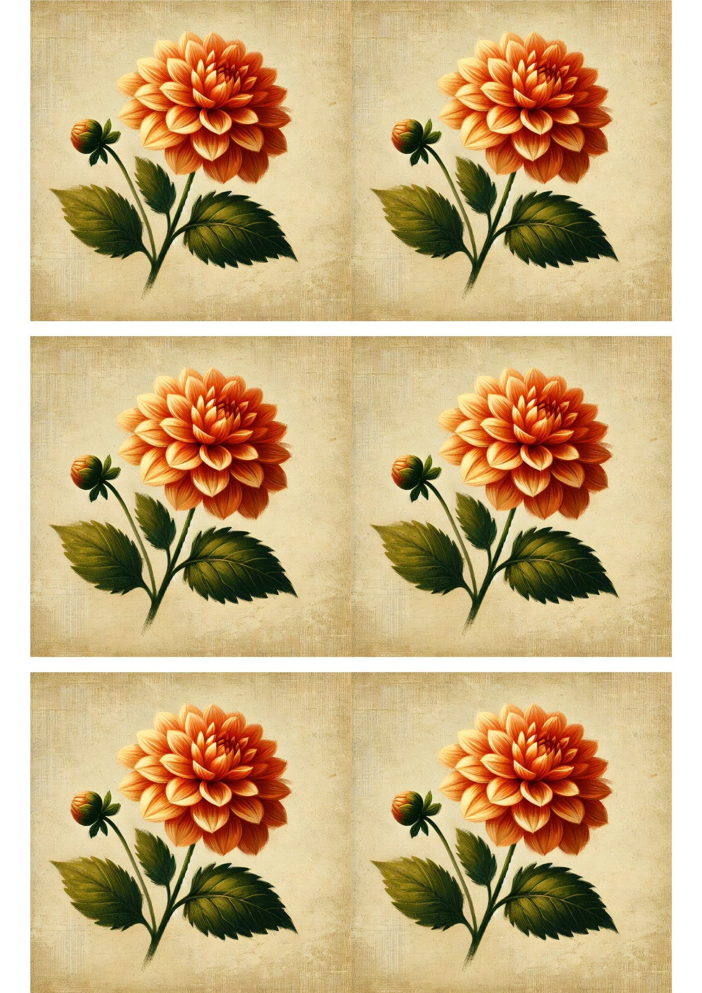 Sticker Sheet – Dahlia Flower On Orange Background Collage Cat. No. 2975