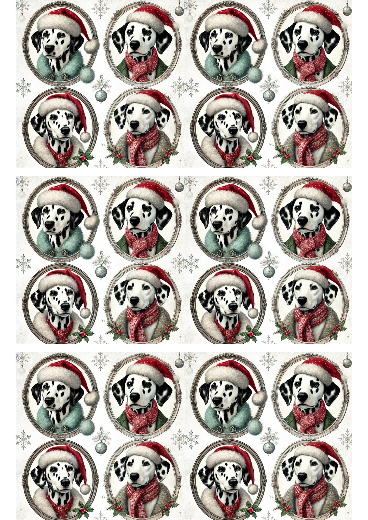 Sticker Sheet – Dalmatians In Christmas Hats In Ovals Collage Cat. No. 2979