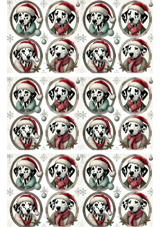 Sticker Sheet – Dalmatians In Christmas Hats In Ovals Collage Cat. No. 2979