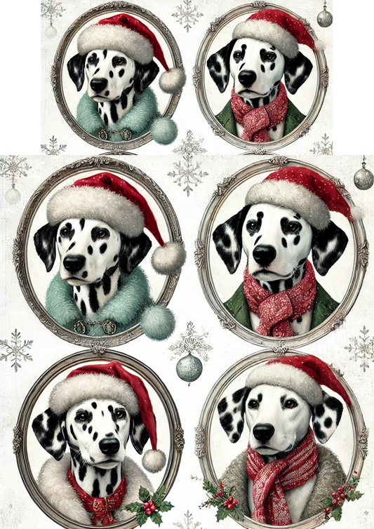 Sticker Sheet – Dalmatians In Christmas Hats In Ovals Full Cat. No. 2980