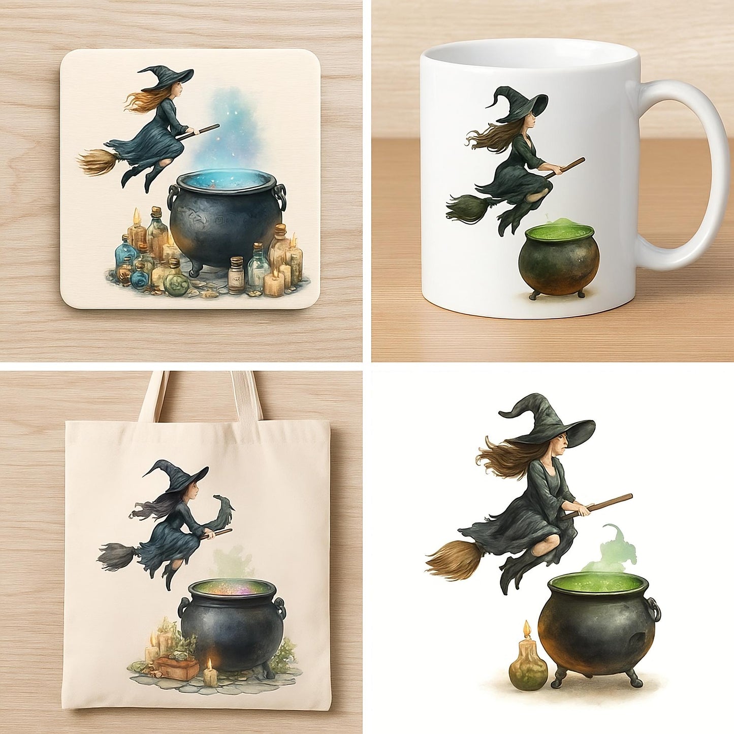 Watercolor Cauldron Clipart Set: Halloween Witch Potions (16 PNG)