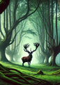 Wall Art Poster / Greeting Card / Sticker Sheet – Deer In Forest Full Cat. No. 1814