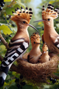 Wall Art Poster / Greeting Card / Sticker Sheet – Hoopoes In A Nest On Black Currant Full Cat No. 466