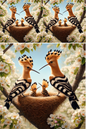 Wall Art Poster / Greeting Card / Sticker Sheet – Hoopoe In A Nest On A Pear Tree Collage Cat. No. 501
