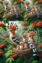 Wall Art Poster / Greeting Card / Sticker Sheet – Hoopoe In A Nest On Rowan Tree Collage Cat. No. 505