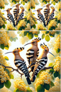 Wall Art Poster / Greeting Card / Sticker Sheet – Hoopoe on a Blooming Linden Tree Collage Cat. No. 527