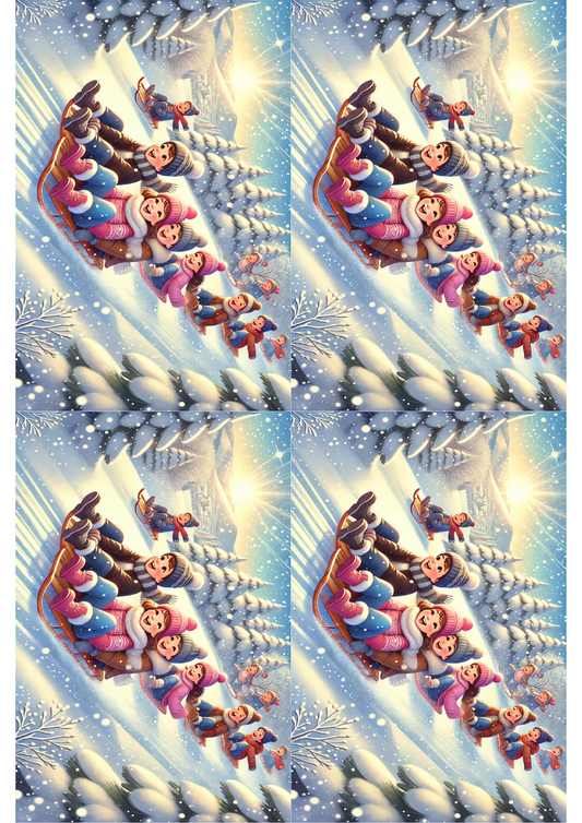 Sticker Sheet Children Riding Sleigh Collage Cat. No. 1506