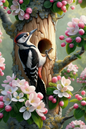 Wall Art Poster / Greeting Card / Sticker Sheet – Woodpecker on Apple Tree Cat. No. 117