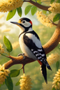 Wall Art Poster / Greeting Card / Sticker Sheet – Woodpecker On Sandalwood Full Cat. No. 538