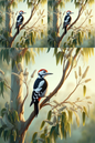 Wall Art Poster / Greeting Card / Sticker Sheet – Woodpecker On Eucalyptus Collage Cat. No. 539