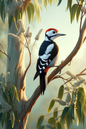 Wall Art Poster / Greeting Card / Sticker Sheet – Woodpecker On Eucalyptus Full Cat. No. 540