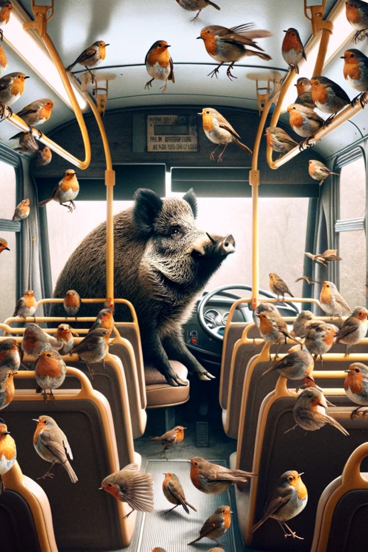 Premium Matte Wall Art Poster – Robins In The Bus, Cat. No. 118