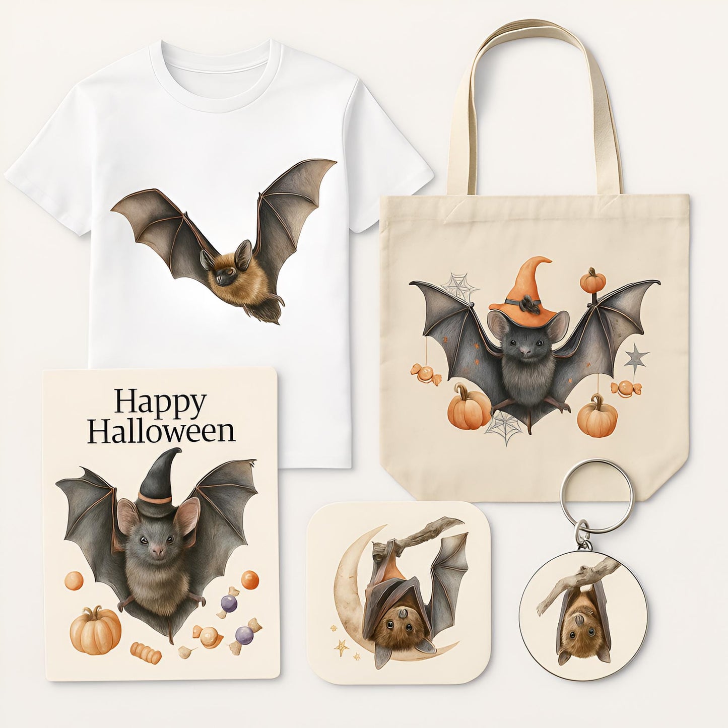Watercolor Halloween Bat Clipart Bundle: 25 Flying PNGs (Digital Download