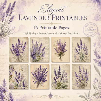 Elegant Lavender Printable Design Sheets – 16 A4 Digital Pages for Crafts (Instant Download)