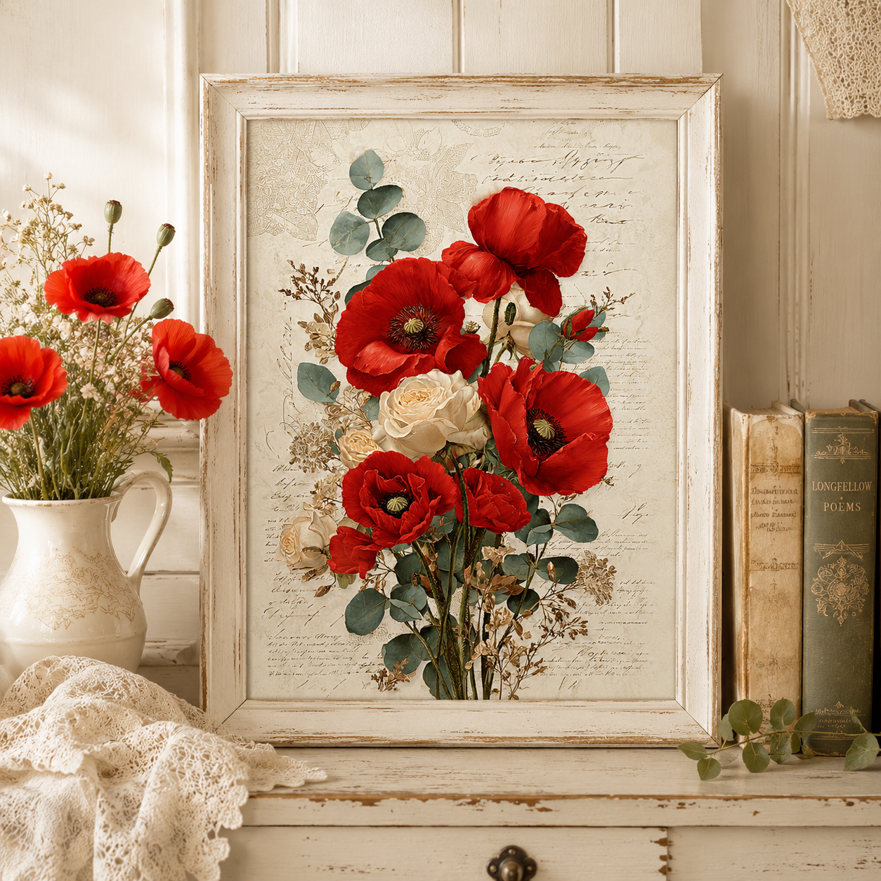 Red Poppies & Clipart Bundle – 84 Digital Files, 48 A4 Sheets + 36 Cliparts for Crafts (Instant Download)