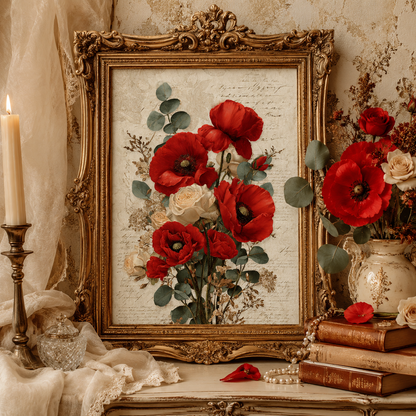 Red Poppies Printable Design Sheets – 48 A4 Digital Pages for Crafts (Instant Download)
