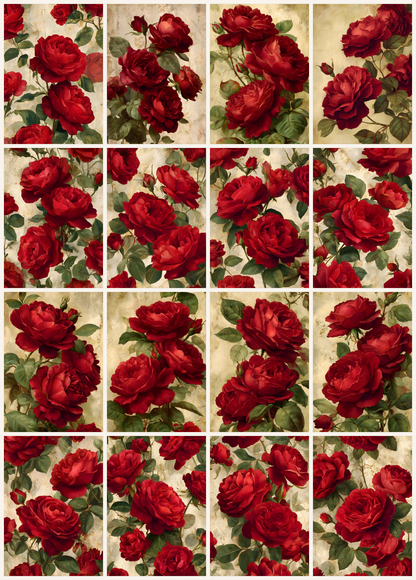 Red Roses Printable Design Sheets – 48 A4 Digital Pages for Crafts (Instant Download)