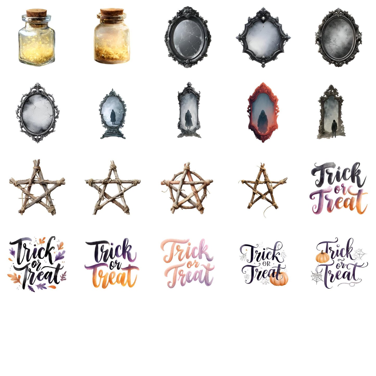 Watercolor Halloween Clipart Bundle: 70 PNG Additional Elements (Digital Download)
