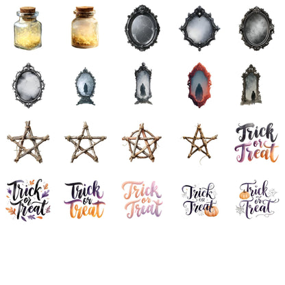 Watercolor Halloween Clipart Bundle: 70 PNG Additional Elements (Digital Download)