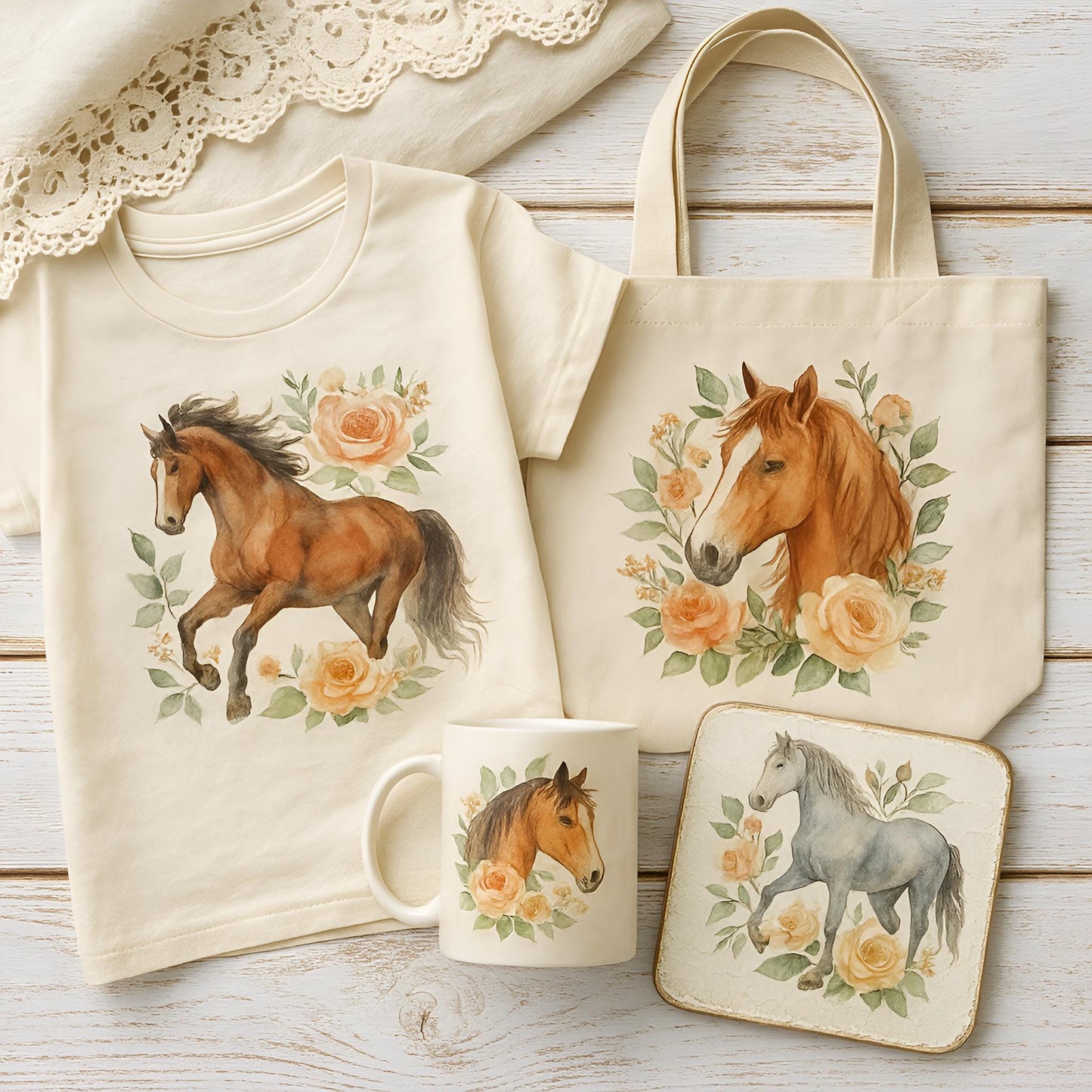Watercolor Horses Clipart Set: 48 PNG Designs with Transparent Background
