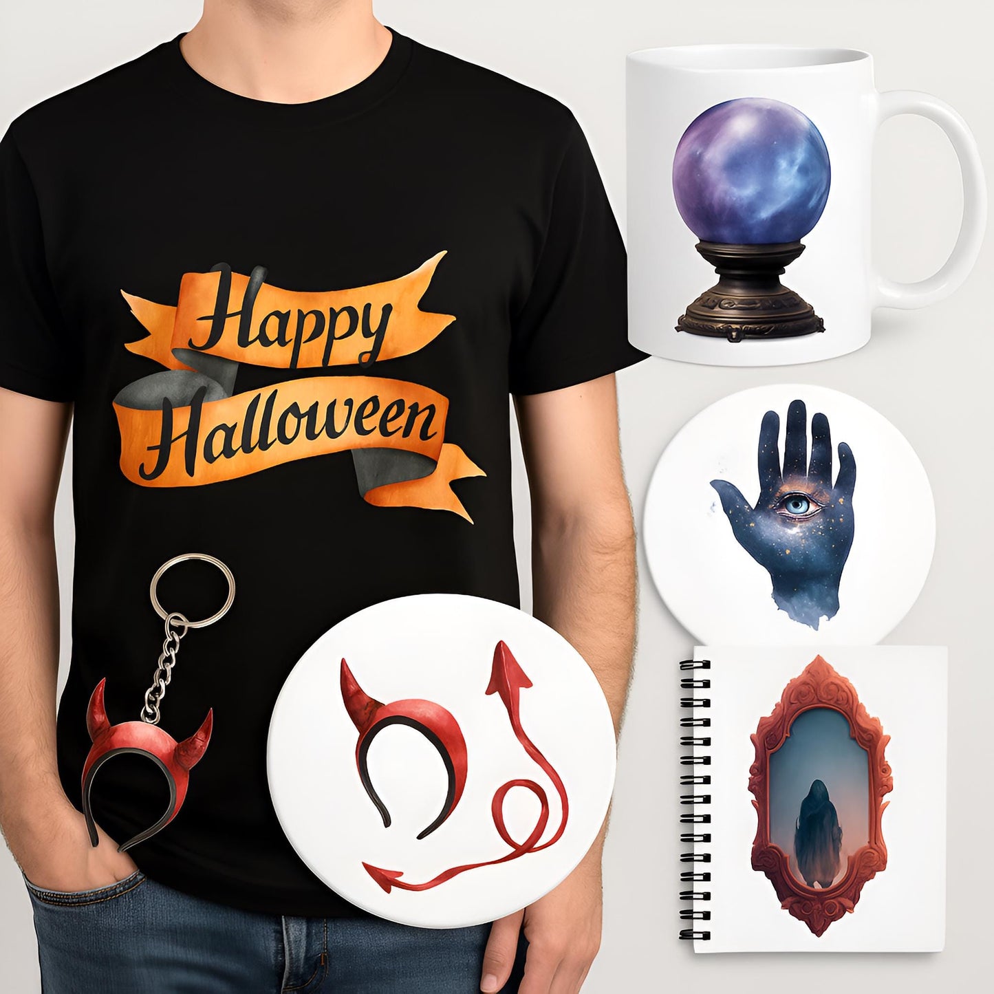 Watercolor Halloween Clipart Bundle: 70 PNG Additional Elements (Digital Download)