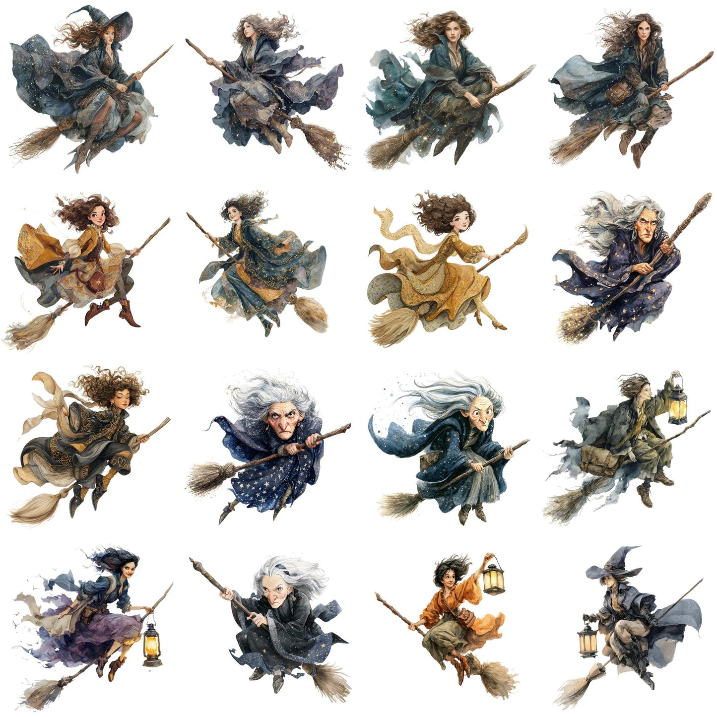 Witches Clipart Bundle – 160 PNG – Halloween Witch Elements – Transparent Background – High Resolution