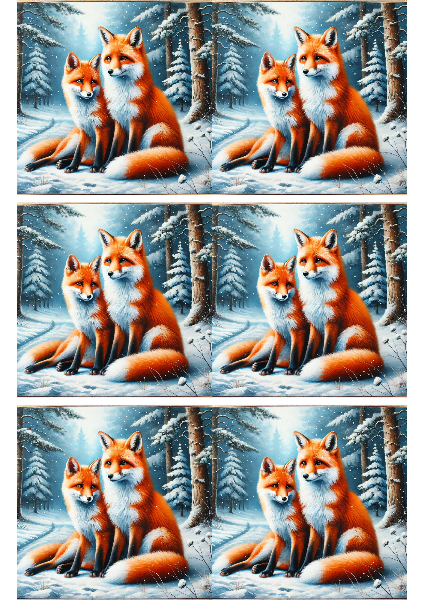 Sticker Sheet Foxes In Winter Forest Collage Cat. No. 1900