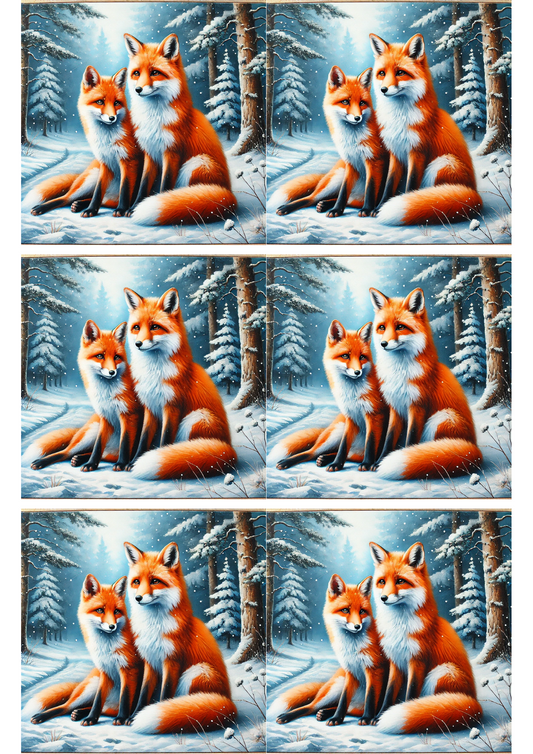Sticker Sheet Foxes In Winter Forest Collage Cat. No. 1900