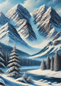 Wall Art Poster / Greeting Card / Sticker Sheet – Mountain Landscape In Winter Full Cat. No. 1921