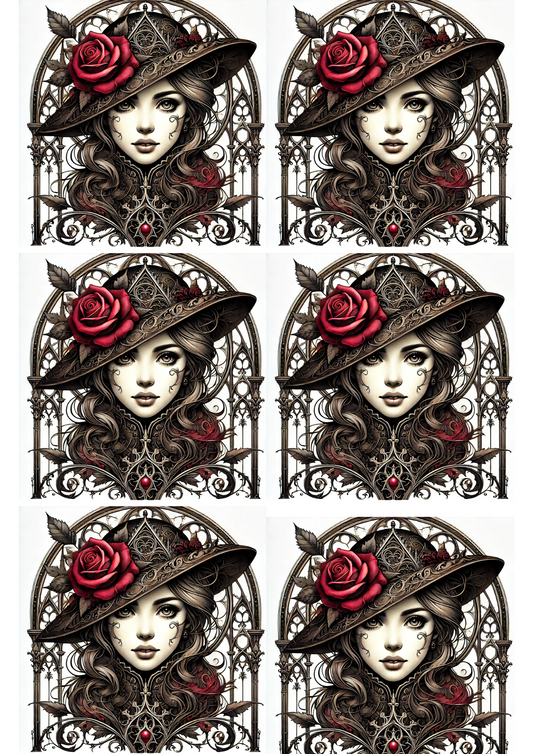 Sticker Sheet Woman With Rose Gothic Style Collage Cat. No. 1940