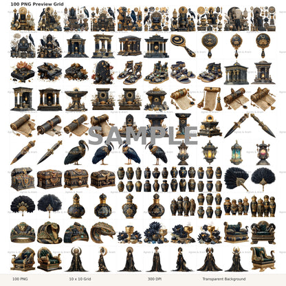 Dark Ancient Egypt Clipart Set: 100 PNG, Transparent Background Clipart (Instant Download)