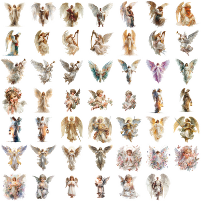 Watercolor Guardian Angels Clipart Set: 48 PNG Designs with Transparent Background (Digital Download)