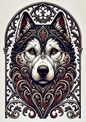 Aufkleberbogen Huskey im Gothic-Stil, vollständige Kat.-Nr. 1959