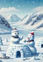 Stickerbogen Schneemänner bauen ein Iglu, komplett, Kat. Nr. 1961