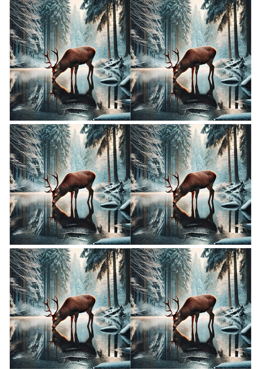 Sticker Sheet Deer By The Stream In Winter Collage Cat. No. 1964