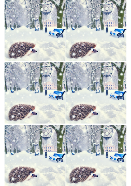Sticker Sheet Hedgehog In The Park In Winter 2 Collage Cat. No. 1974