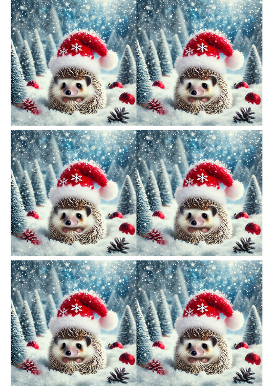 Sticker Sheet Hedgehog in Christmas Hat Collage Cat. No. 1984