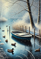 Aufkleberbogen Enten auf dem Fluss im Winter, vollständige Kat.-Nr. 1989